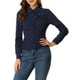 thumbnail image 1 of INSPIRE CHIC Women's Heart Pattern Ruffle Button Down Long Sleeves Peplum Shirt Blue M, 1 of 6