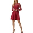 thumbnail image 1 of INSPIRE CHIC Women's Dress Heart Mesh Sheer Long Sleeve Gothic Cocktail Party Mini Dress XL Red, 1 of 6