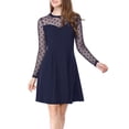 thumbnail image 1 of Allegra K Women's Heart Polka Dots Mesh Sheer Sleeves Skater Prom A-Line Short Dress, 1 of 7