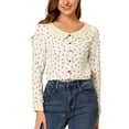 thumbnail image 1 of INSPIRE CHIC Women's Heart Print Contrast Collar Button Front Long Sleeve Shirt L Beige, 1 of 7