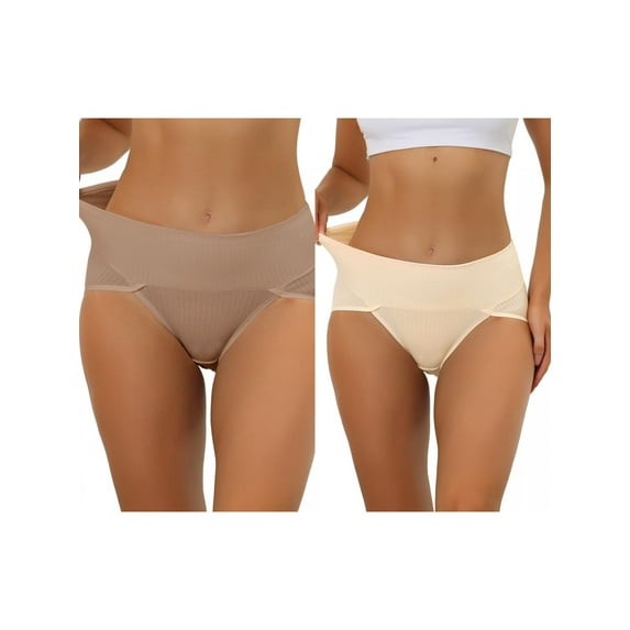 NOMADIC NOOK Women's Hi-Cut Ribbed High Waist Tummy Control Underwear 2 Packs XX-Large Beige2