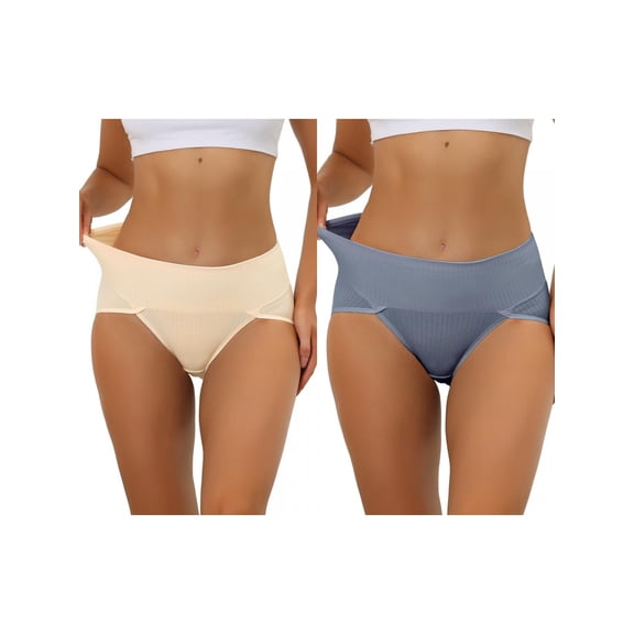 NOMADIC NOOK Women's Hi-Cut Ribbed High Waist Tummy Control Underwear 2 Packs XX-Large Beige4