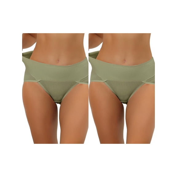 NOMADIC NOOK Women's Hi-Cut Ribbed High Waist Tummy Control Underwear 2 Packs XX-Large Pea Green2