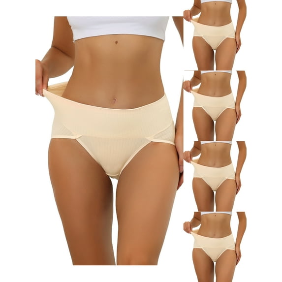 NOMADIC NOOK Women's Hi-Cut Ribbed High Waist Tummy Control Underwear 5 Packs