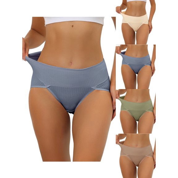 NOMADIC NOOK Women's Hi-Cut Ribbed High Waist Tummy Control Underwear 5 Packs