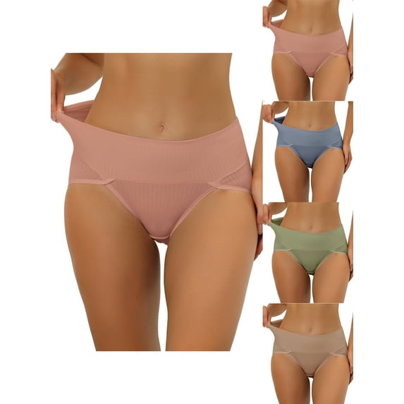 NOMADIC NOOK Women's Hi-Cut Ribbed High Waist Tummy Control Underwear 5 Packs