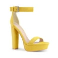 thumbnail image 1 of BLISSFUL STEP Women's Shoes Faux Suede Ankle Strap Open Toe High Chunky Heel Platform Sandals Yellow 7, 1 of 7
