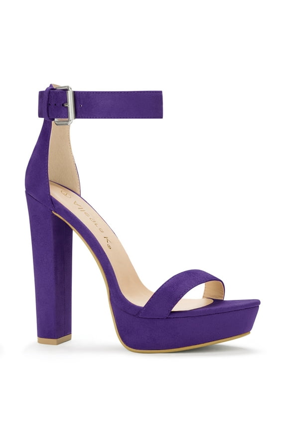 Women's Shoes Faux Suede Ankle Strap Open Toe High Chunky Heel Platform Sandals Purple 10.5
