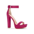 thumbnail image 1 of BLISSFUL STEP Women's Shoes Faux Suede Ankle Strap Open Toe High Chunky Heel Platform Sandals Hot Pink 7, 1 of 7