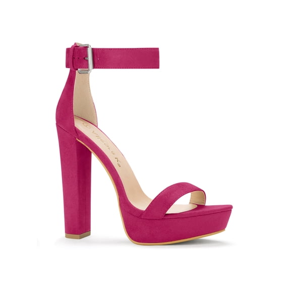 BLISSFUL STEP Women's Shoes Faux Suede Ankle Strap Open Toe High Chunky Heel Platform Sandals Hot Pink 7