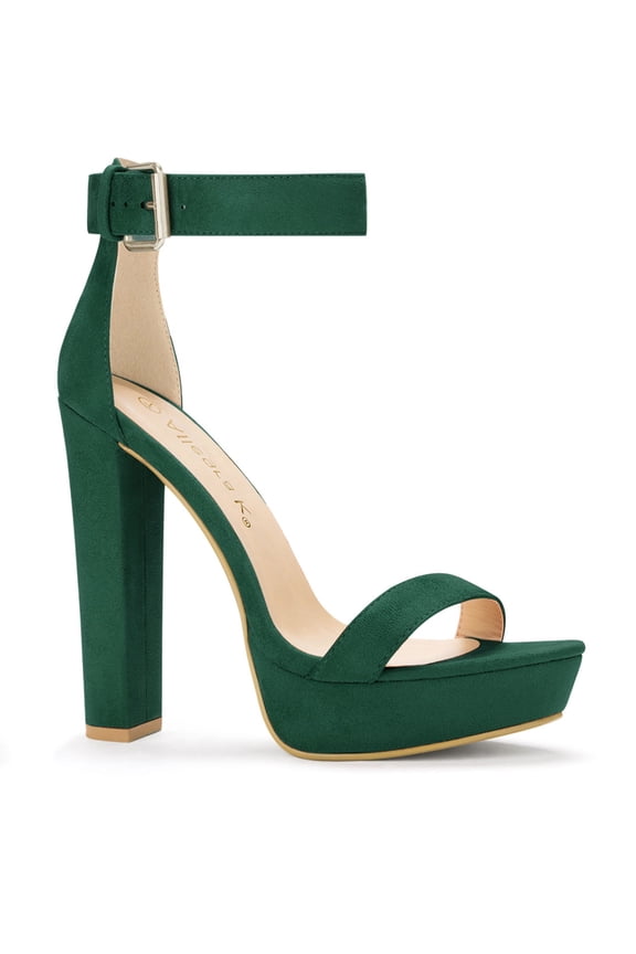 Women's Shoes Faux Suede Ankle Strap Open Toe High Chunky Heel Platform Sandals Dark Green 8