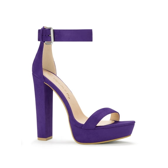 BLISSFUL STEP Women's Shoes Faux Suede Ankle Strap Open Toe High Chunky Heel Platform Sandals Purple 8