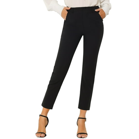 INSPIRE CHIC Women's High Waist Elastic Back Ankle Length WorkPants L Black Solid