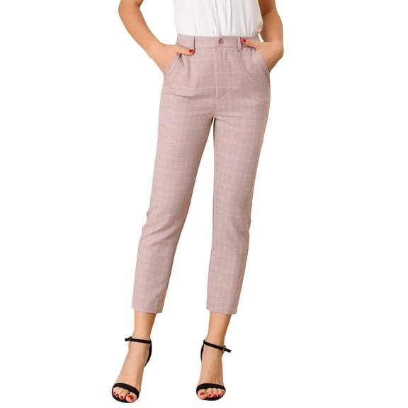 INSPIRE CHIC Women's High Waist Elastic Back Ankle Length WorkPants S Pink