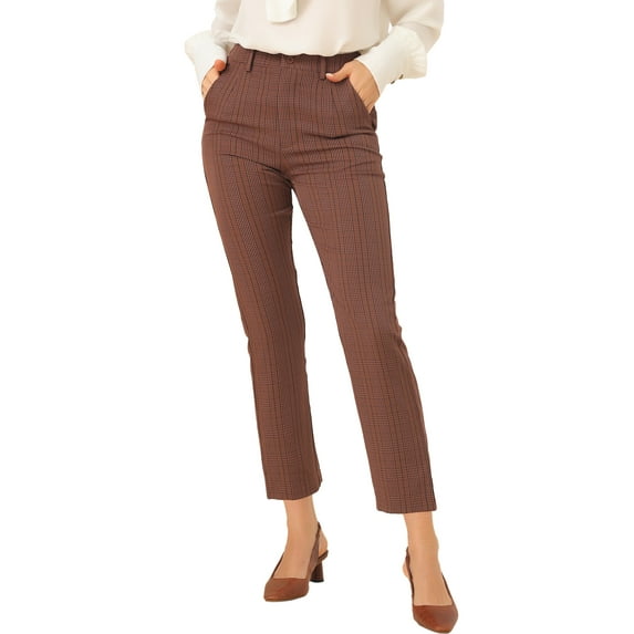 INSPIRE CHIC Women's High Waist Elastic Back Office Work Ankle Pants for Formal and Casual Occasions XL Brown