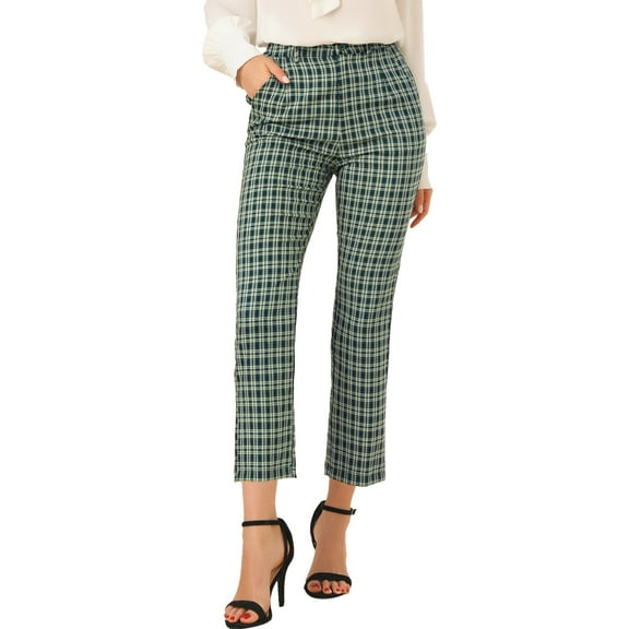 INSPIRE CHIC Women's High Waist Elastic Back Ankle Length WorkPants XL Green