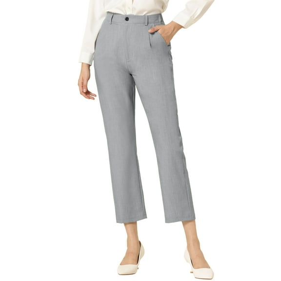 INSPIRE CHIC Women's High Waist Elastic Back Ankle Length WorkPants XS Gray Solid