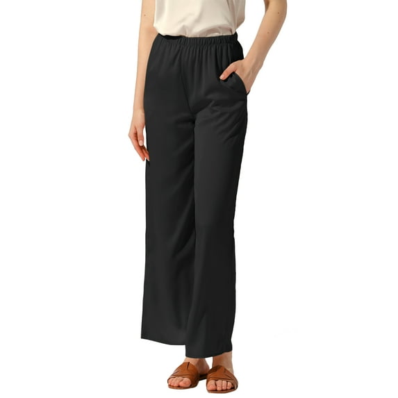 INSPIRE CHIC Women's High Elastic Waist Casual Trousers Satin Wide Leg Pants Black S