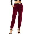 thumbnail image 1 of INSPIRE CHIC Women's High Elastic Waist Contrast Hearts Velvet Long Jogger Pants Burgundy M, 1 of 5