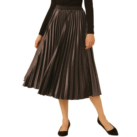 INSPIRE CHIC Women's High Elastic Waist Swing Flare Hem Velvet Pleated Skirt XS Dark Brown