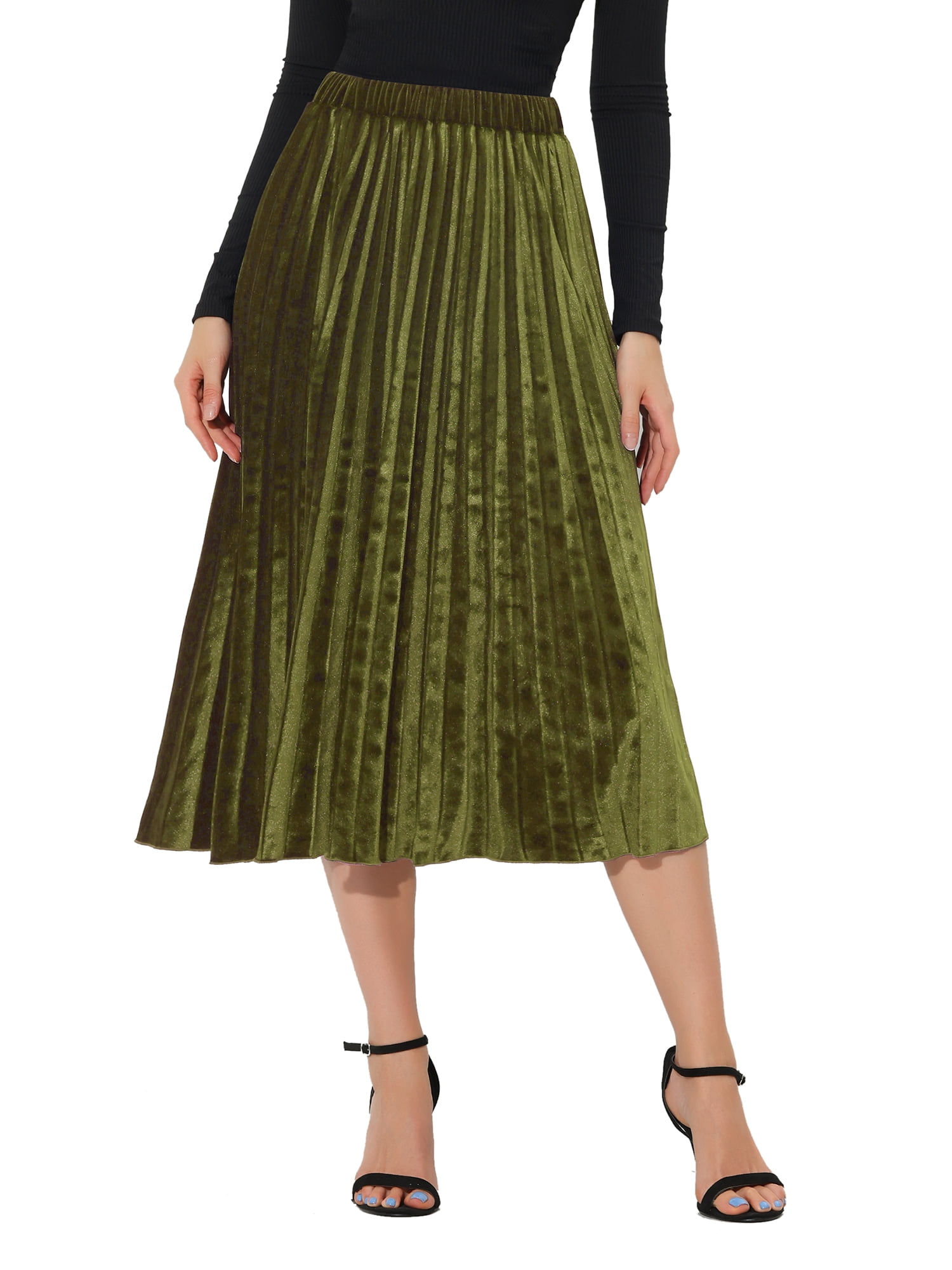 Allegra K Women s High Elastic Waist Swing Flare Hem Velvet