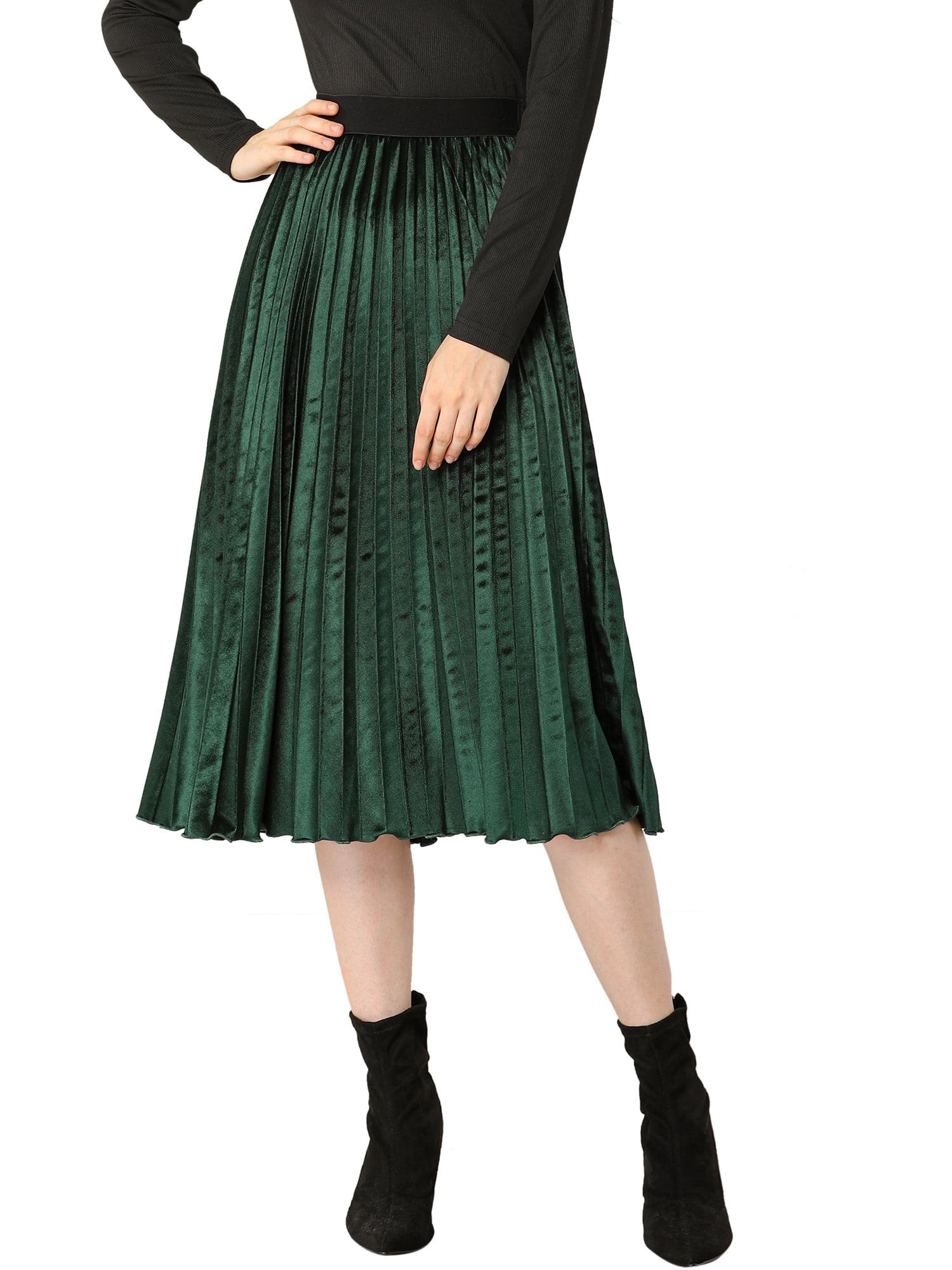 Allegra K Women s High Elastic Waist Swing Flare Hem Velvet
