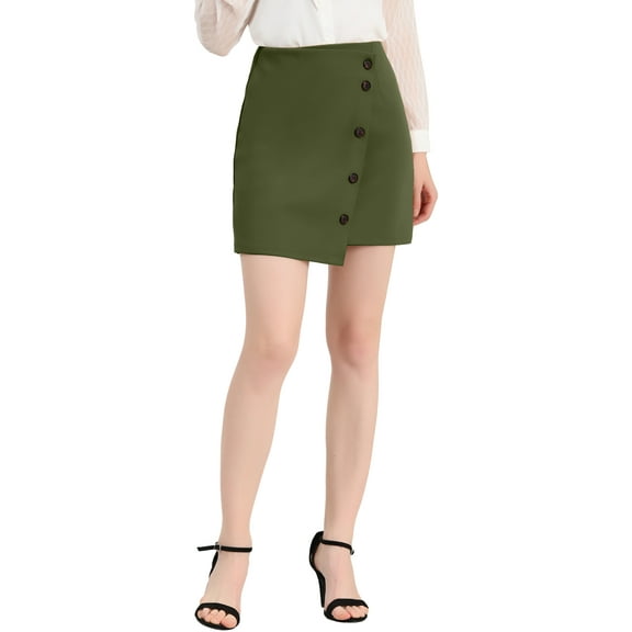 INSPIRE CHIC Women's High Low Hem Elastic Waist Zip Side Office Pencil Mini Skirt Green S
