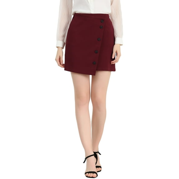 INSPIRE CHIC Women's High Low Hem Elastic Waist Zip Side Office Pencil Mini Skirt S Red