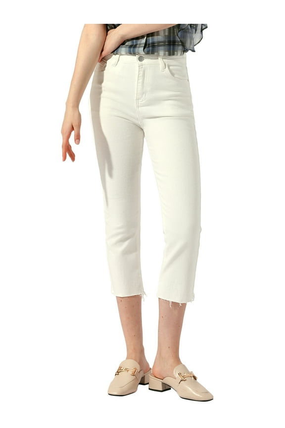 Women's High Rise Jegging Casual Skinny Ankle Denim Jean Pants with Pockets L White