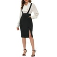 thumbnail image 1 of INSPIRE CHIC Women's High Waist Adjustable Strap Solid Pencil Suspender Skirt, 1 of 5