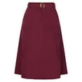 thumbnail image 1 of INSPIRE CHIC Women's Skirt High Elastic Waist A-Line Belted Fall Winter Midi Corduroy Skirt L Burgundy, 1 of 6