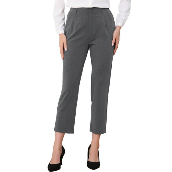 INSPIRE CHIC Women's High Waist Elastic Back Ankle Length WorkPants XS Dark Gray Solid
