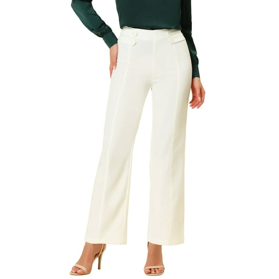 INSPIRE CHIC Women's High Waist Pants Elastic Back Straight Leg Work Trousers M White