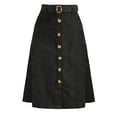 thumbnail image 1 of INSPIRE CHIC Women's Corduroy Skirt High Waist Button Front Belted Midi Skirt 2XL Black, 1 of 6