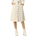 thumbnail image 1 of INSPIRE CHIC Women's Corduroy Skirt High Waist Button Front Belted Midi Skirt Cream 2XL, 1 of 6