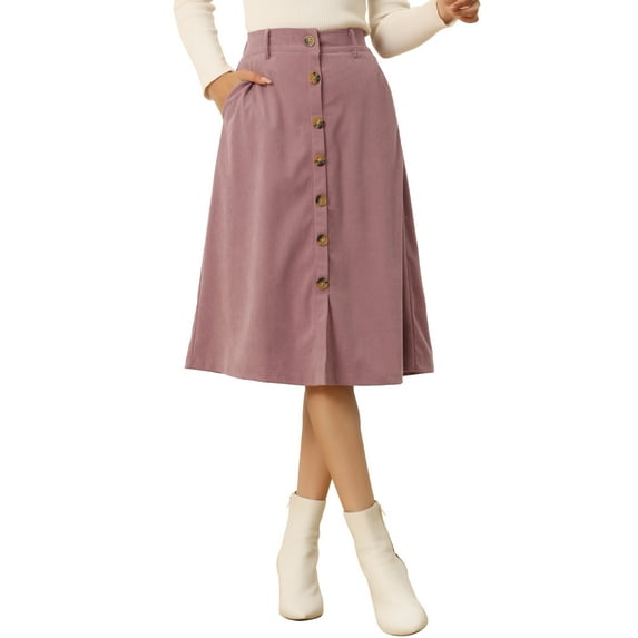 INSPIRE CHIC Women's Corduroy Skirt High Waist Button Front Belted Midi Skirt S Pink
