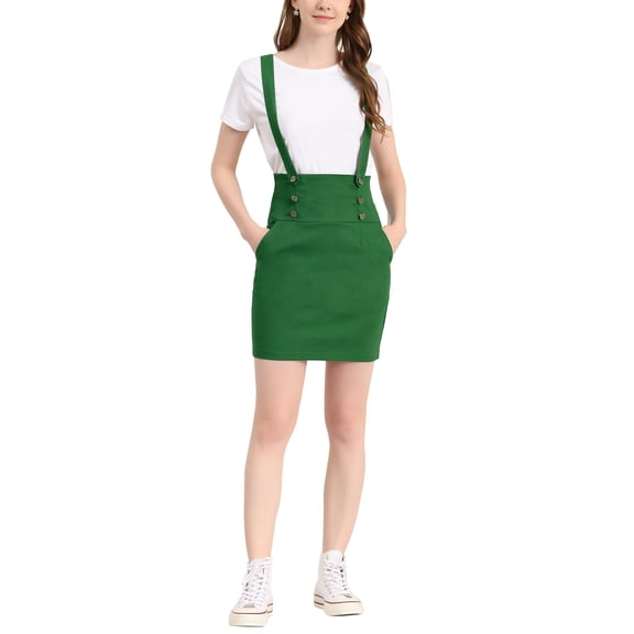 INSPIRE CHIC Women's High Waist Straight Braces Suspender Skirts L Green