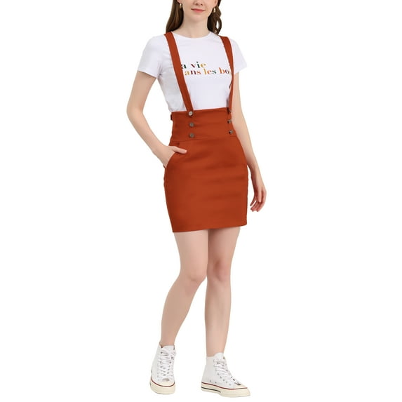 Allegra K Women's High Waist Straight Braces Suspender Skirts