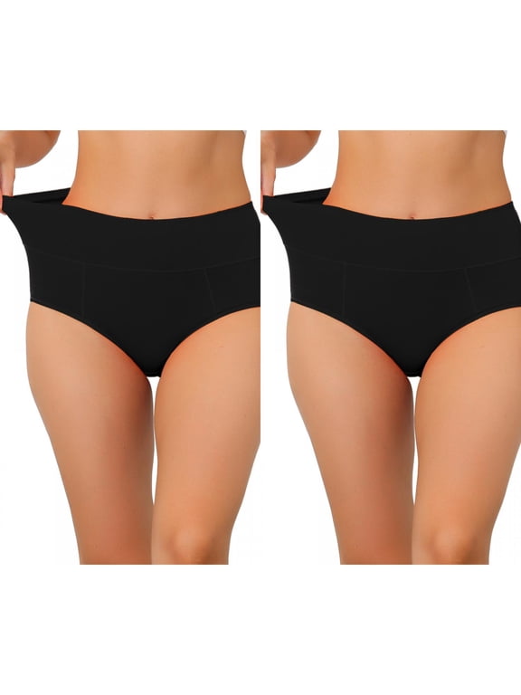 Women's High Waist Tummy Control Underwear 2 Packs L Black