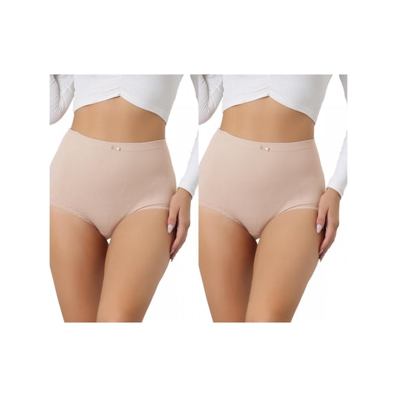 NOMADIC NOOK Women's High Waist Underwear Stretch Briefs Underpants Tummy Control Panties 2 Packs