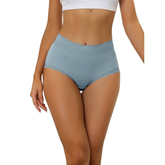 INSPIRE CHIC Women's High Waist Underwear Tummy Control Comfortable Lace Trim Ribbed Panties
