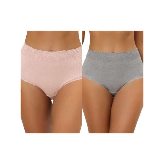NOMADIC NOOK Women's High Waist Underwear Tummy Control Lace Ribbed Panties 2 Packs S Gray 1