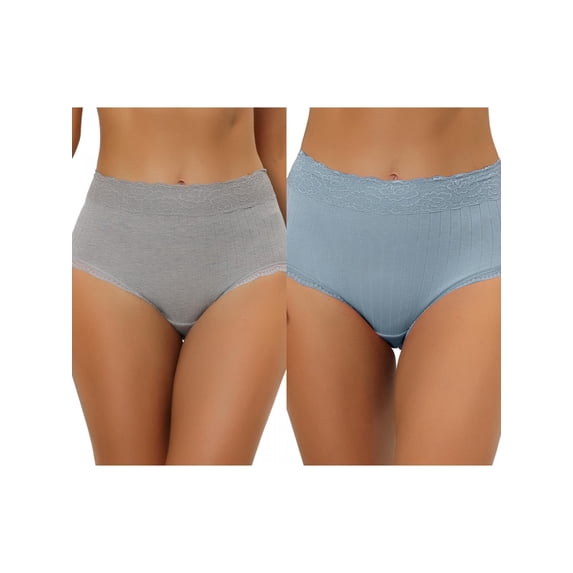 NOMADIC NOOK Women's High Waist Underwear Tummy Control Lace Ribbed Panties 2 Packs S Gray 2