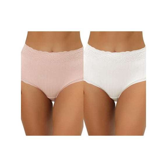 NOMADIC NOOK Women's High Waist Underwear Tummy Control Lace Ribbed Panties 2 Packs M White 5