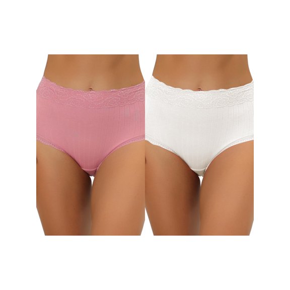 NOMADIC NOOK Women's High Waist Underwear Tummy Control Lace Ribbed Panties 2 Packs XL White 1