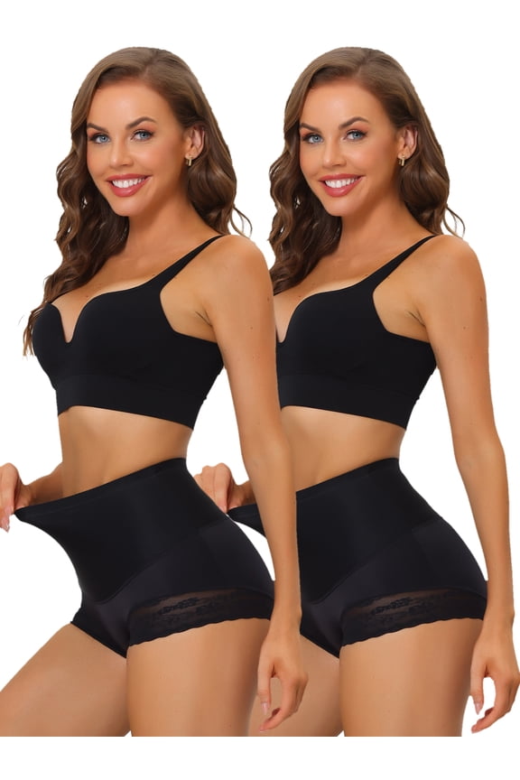 Women's High Waisted Shapewear Butt Lifter Tummy Control Lace Panties Bodyshaper 2 Packs