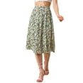thumbnail image 1 of INSPIRE CHIC Women's High Waisted Split Hem A-Line Floral Skirts S Green, 1 of 7