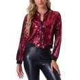 thumbnail image 1 of INSPIRE CHIC Women's Sequin Jacket Zipper Closure Hidden Pockets Bomber Jacket L Wine Red, 1 of 6