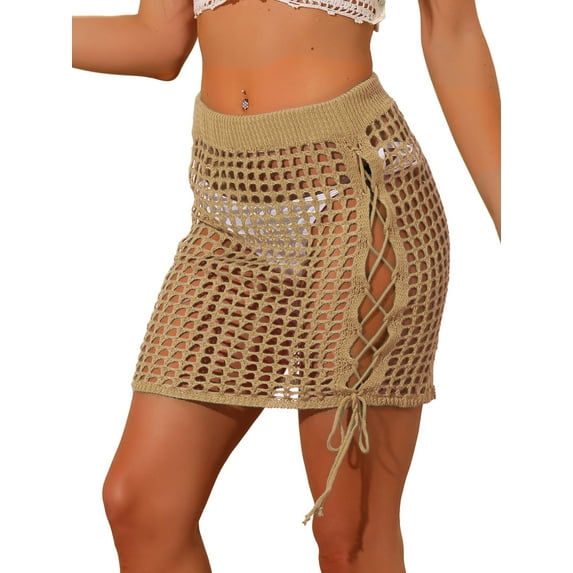 Allegra K Women's Hollow Out Cover Up Skirt High Waist Tassel Crochet Knit Skirts