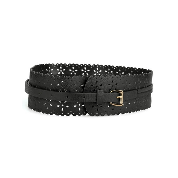 INSPIRE CHIC Women's Hollow Vintage Floral Leather Cinch Wide Belt Black 28"-31" waist